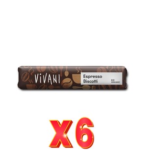 Pack 6 unidades Caja de 18 uds de Espresso Biscotti - Barrita De Chocolate Y Leche Relleno De Crema De Café Bio, 4 Vivani
