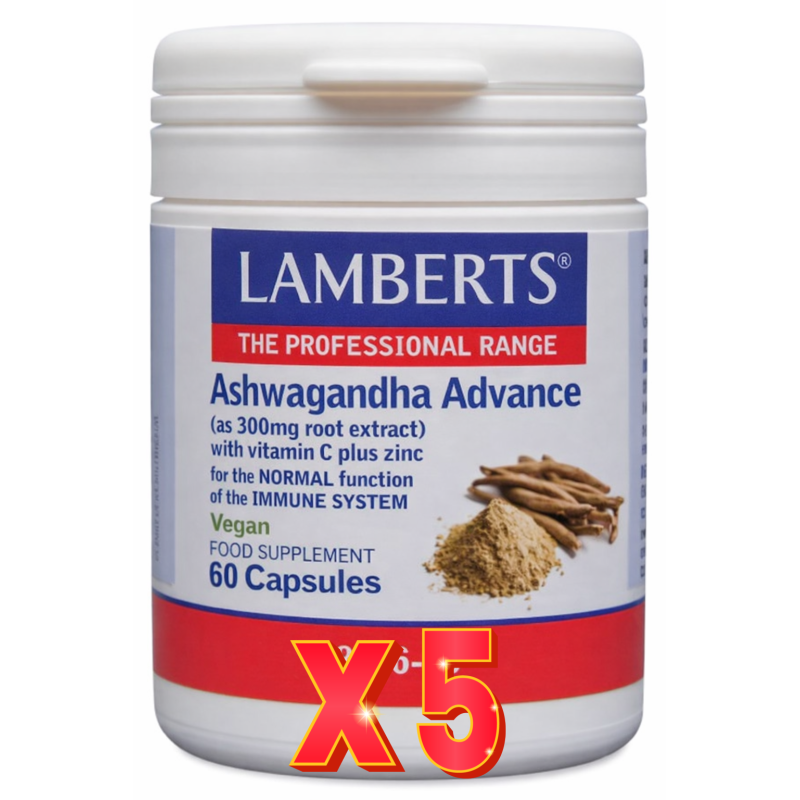 Pack de 5 unidades Ashwagandha Advance 60 Cápsulas Lamberts