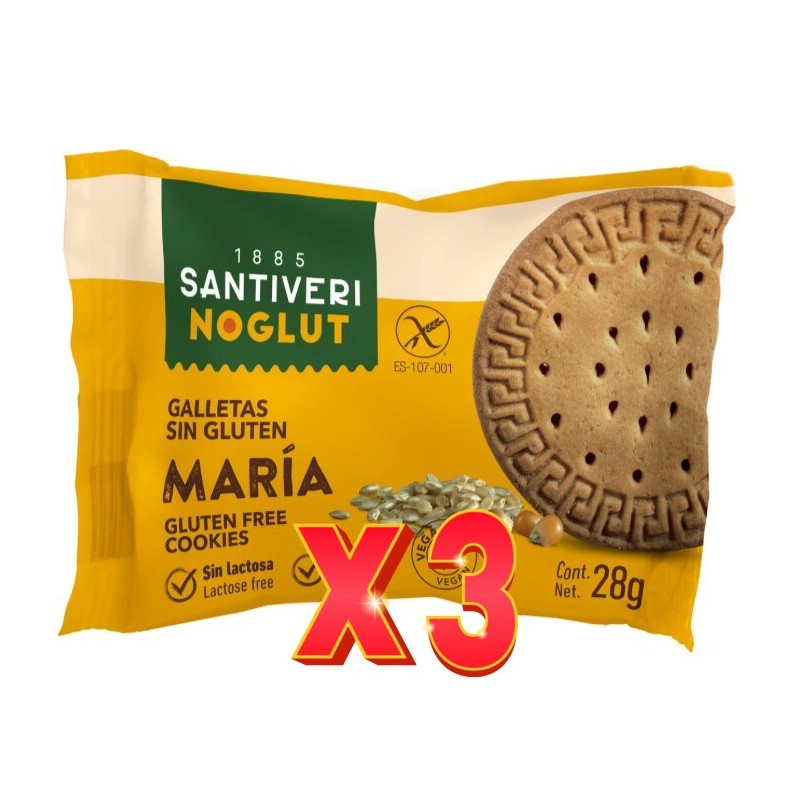 Pack de 3 unidades Noglut Galletas Maria 25 Gramos Santiveri