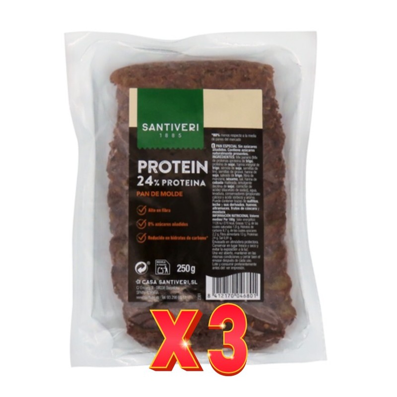 Pack de 3 unidades Pan De Molde Proteico 250 Gramos Santiveri