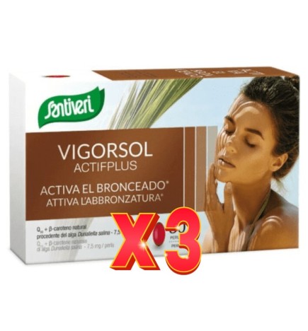 Pack de 3 unidades Vigor Sol Actif Plus 30 Perlas Santiveri