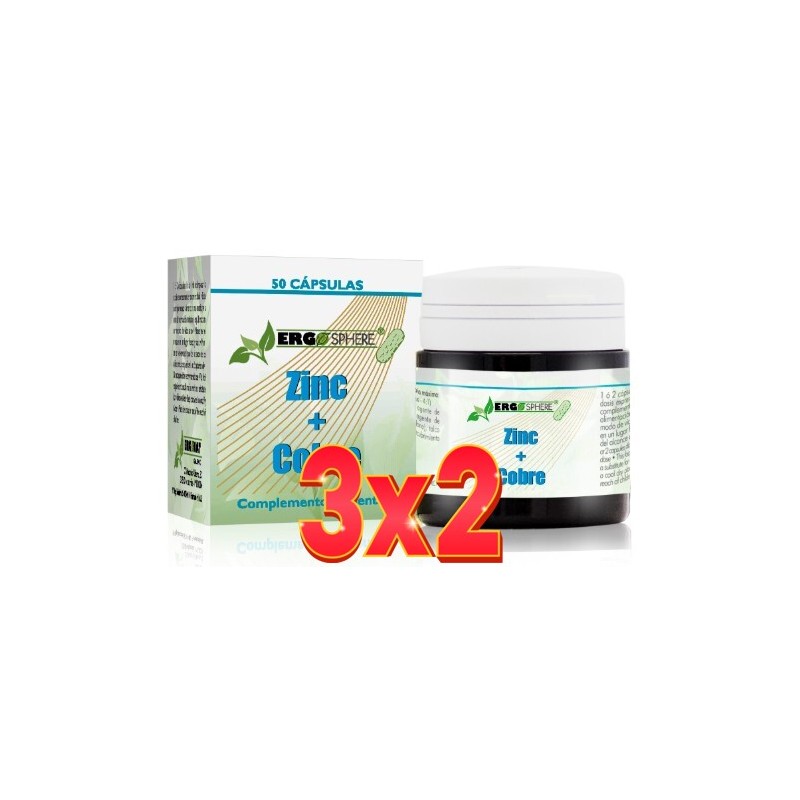 Pack 3x2 unidades Zinc + Cobre Ergosphere 50 Capsulas Ergonat
