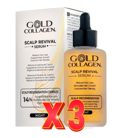 Pack de 3 unidades Gold Collagen Scalp Revival Serum Capilar 100 ml Gold Collagen