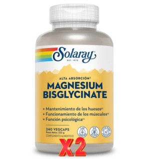 Pack de 2 unidades Bisglycinato Magnesio 240 Cápsulas Solaray
