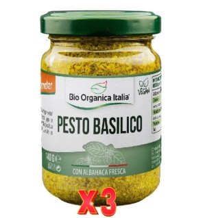 Pack de 3 unidades Pesto Basilico Vegano Bio Organica Italia 140 G Bio Organica Italia