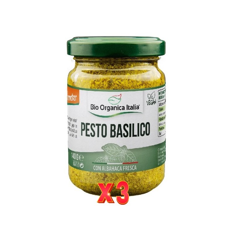 Pack de 3 unidades Pesto Basilico Vegano Bio Organica Italia 140 G Bio Organica Italia Pack de 3 unidades Pesto Basilico Vegano Bio Organica Italia 140 G Bio Organica Italia