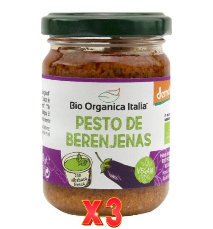 Pack de 3 unidades Pesto Berenjenas Vegano Bio Organica Italia 140 G Bio Organica Italia