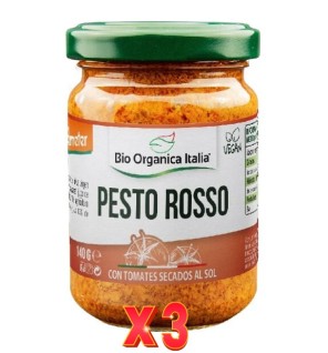 Pack de 3 unidades Pesto Rosso Vegano Bio Organica Italia 140 G Bio Organica Italia