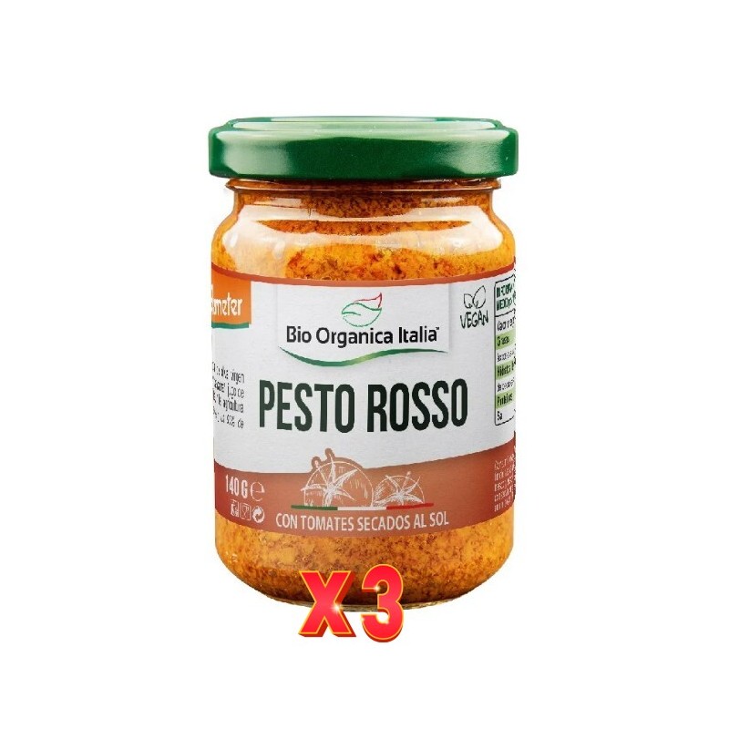 Pack de 3 unidades Pesto Rosso Vegano Bio Organica Italia 140 G Bio Organica Italia