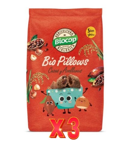 Pack de 3 unidades Biopillows Cacao Avellanas S/G Biocop 300 G Biocop