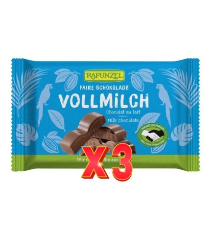 Pack de 3 unidades Snack Chocolate Leche Rapunzel 100 G Rapunzel