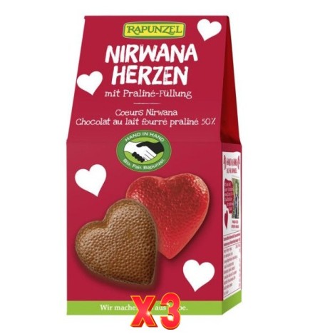 Pack de 3 unidades Corazones Chocolate Nirvana Rapunzel 8X16G Rapunzel