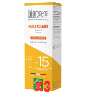 Pack de 3 unidades Aceite Solar Spf15 Hipoalergenico Bioregena 90 Ml Bioregena
