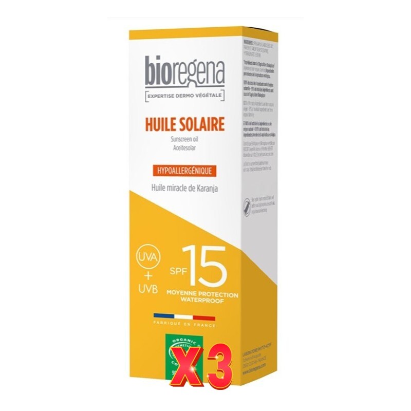 Pack de 3 unidades Aceite Solar Spf15 Hipoalergenico Bioregena 90 Ml Bioregena
