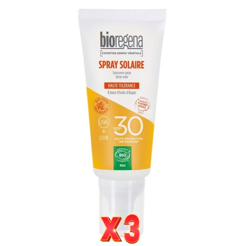 Pack de 3 unidades Spray Solar Spf30 Hipoalergenico Bioregena 90 Ml Bioregena