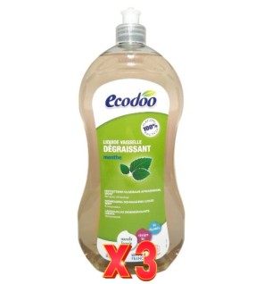 Pack de 3 unidades Lavavajillas Desengrasante Menta Ecodoo 1 L Ecodoo