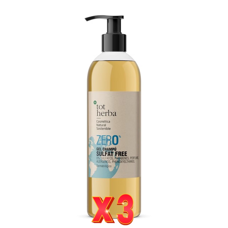 Pack de 3 unidades Gel Champú Sulfat Free Zero 500 Ml Tot Herba Pack de 3 unidades Gel Champú Sulfat Free Zero 500 Ml Tot Herba
