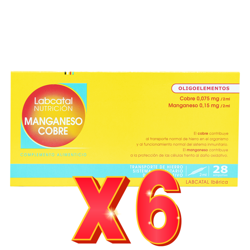 Pack de 6 unidades Manganeso-Cobre 12 28X2Ml Ampollas Labcatal Pack de 6 unidades Manganeso-Cobre 12 28X2Ml Ampollas Labcatal