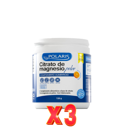 Pack de 3 unidades Citrato Magnesio Polvo 120 Gramos Polaris