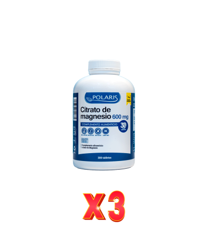 Pack de 3 unidades Citrato Magnesio 600 Mg 300 Comprimidos Polaris