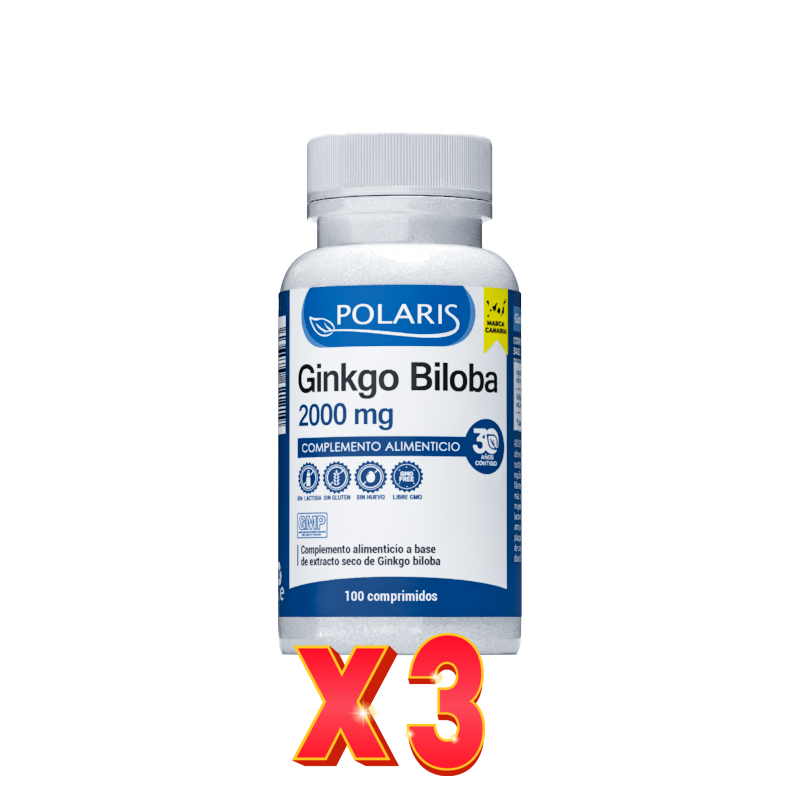 Pack de 3 unidades Ginkgo Biloba 2000 Mg 100 Comprimidos Polaris