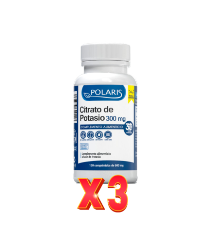 Pack de 3 unidades Citrato Potasio 300 Mg 150 Comprimidos Polaris