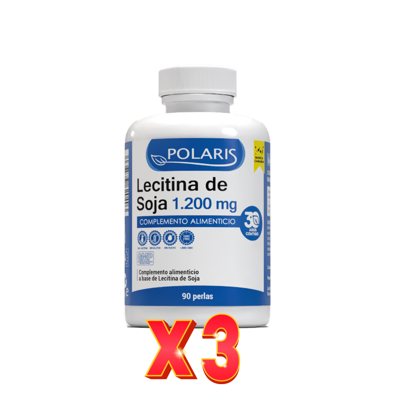 Pack de 3 unidades Lecitina De Soja 1200 Mg 90 Perlas Polaris