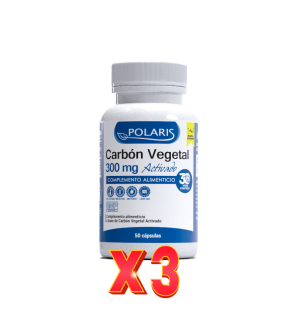 Pack de 3 unidades Carbon Vegetal Activado 300 Mg 50 Cápsulas Polaris