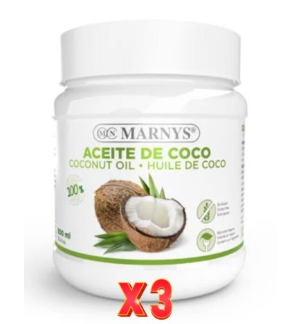 Pack de 3 unidades Aceite De Coco Bote 900 Ml Marnys