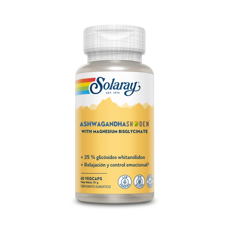 Shoden Ashwaganda Con Biglicinato Magnesio 60 Cápsulas Vegetales Solaray