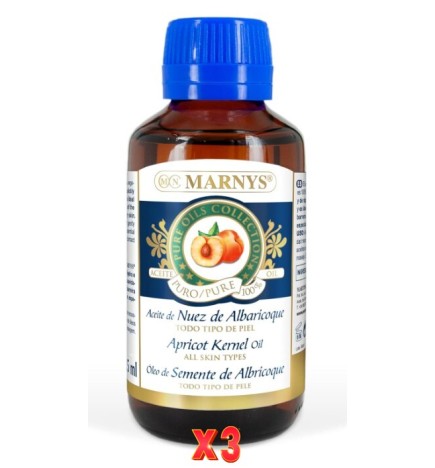 Pack de 3 unidades Aceite De Hueso De AlbaricoqueBotella 125 Ml Con Tapón Gotero Marnys