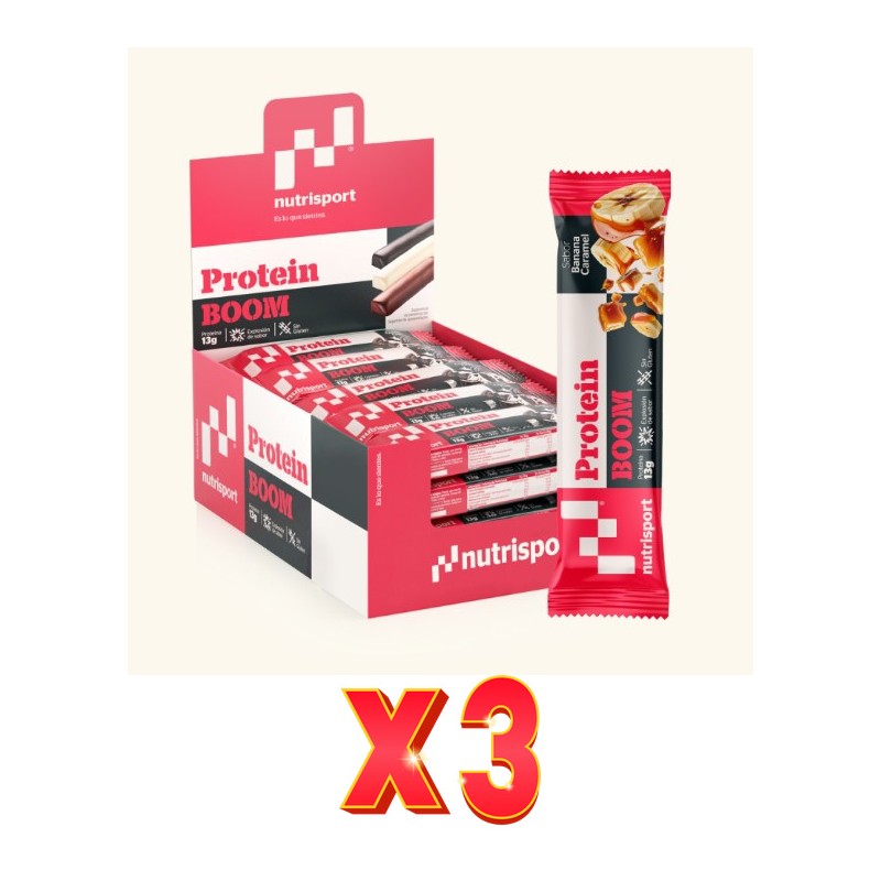 Pack de 3 unidades Nutrisport Barrita Protein Boom Banana Caramel 24Ud Nutrisport