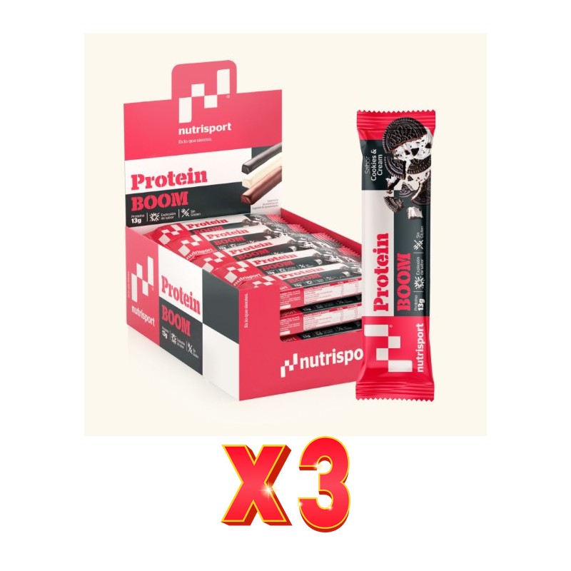 Pack de 3 unidades Nutrisport Barrita Protein Boom Cookies&Cream 24Ud Nutrisport