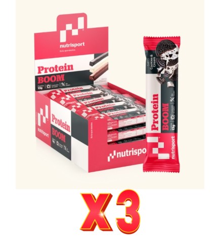 Pack de 3 unidades Nutrisport Barrita Protein Boom Cookies&Cream 24Ud Nutrisport