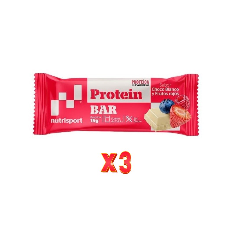 Pack de 3 unidades Nutrisport Barritas Proteicas Choco Blanco Y F Rojos 44Gr24Uds Nutrisport