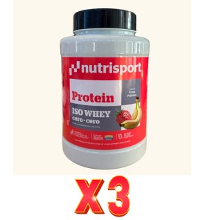 Pack de 3 unidades Nutrisport Iso Whey Cero Fresa Platano 900Gr Nutrisport