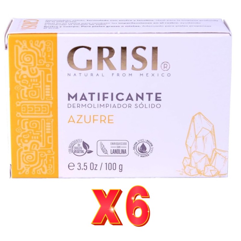 Pack de 6 unidades Grisi Dermojabon Azufre 100Gr Grisi Pack de 6 unidades Grisi Dermojabon Azufre 100Gr Grisi