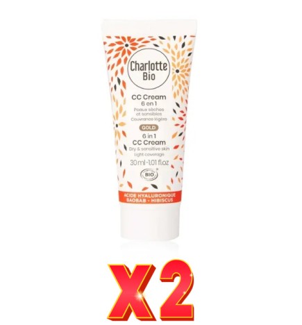 Pack de 2 unidades Cc Cream Gold 6 En 1 - Anti-Edad - Piel Seca, 30 Ml Charlotte Bio