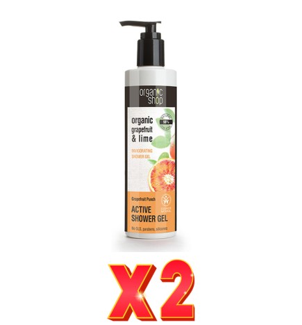 Pack de 2 unidades Gel De Ducha Vigorizante Activo Pomelo Y Lima, 280 Ml Organic Shop