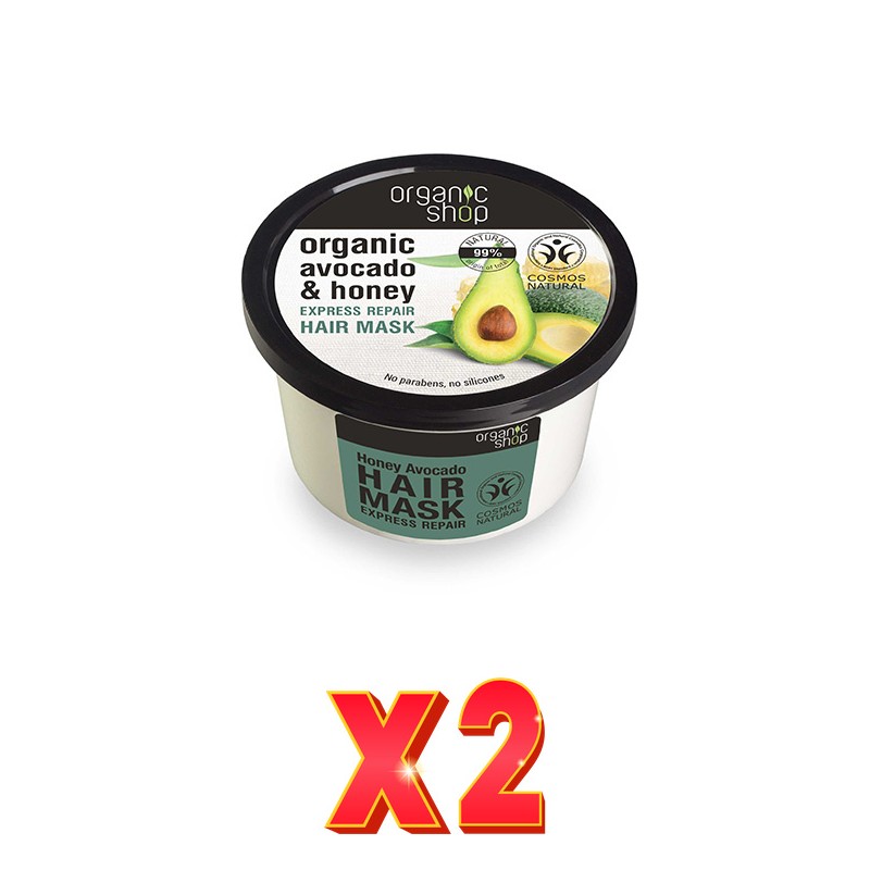 Pack de 2 unidades Mascarilla Reparadora Para Cabello Dañado Aguacate Y Oliva, 250 Ml Organic Shop Pack de 2 unidades Mascarilla Reparadora Para Cabello Dañado Aguacate Y Oliva, 250 Ml Organic Shop