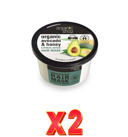 Pack de 2 unidades Mascarilla Reparadora Para Cabello Dañado Aguacate Y Oliva, 250 Ml Organic Shop