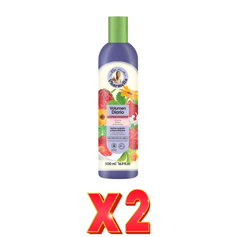 Pack de 2 unidades "Acondicionador De Volumen Diario Para Todo Tipo De Cabello Con Leche Cuajada Y Fresa Silvestre, 500Ml" Mama Pack de 2 unidades "Acondicionador De Volumen Diario Para Todo Tipo De Cabello Con Leche Cuajada Y Fresa Silvestre, 500Ml" Mama