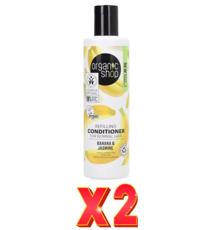 Pack de 2 unidades Acondicionador Rellenador Para Cabello Normal «Plátano Y Jazmín», 280 Ml Organic Shop
