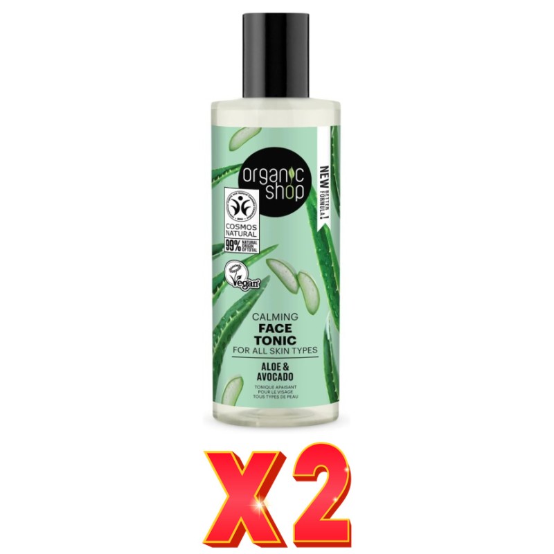 Pack de 2 unidades Tónico Facial Calmante Para Todo Tipo De Piel «Aguacate Y Aloe» De Organic Shop, 150 Ml Organic Shop