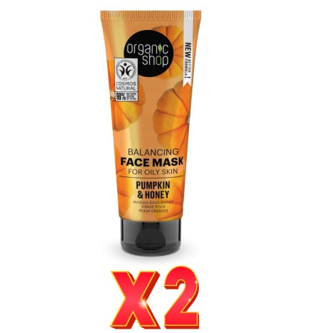 Pack de 2 unidades Mascarilla Facial Equilibrante Para Piel Grasa «Calabaza Y Miel» De Organic Shop, 75 Ml Organic Shop