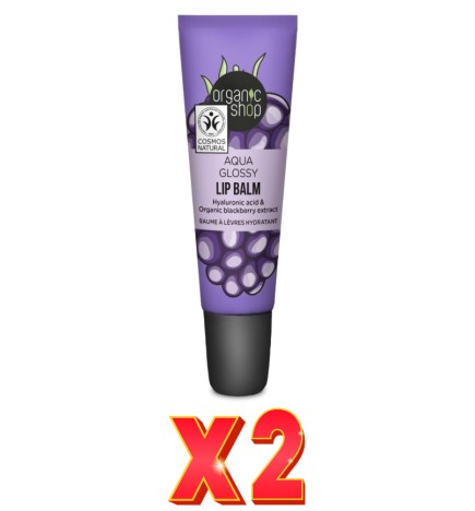 Pack de 2 unidades Bálsamo Labial Brillo Aqua Con Ácido Hialurónico Y Extracto De Mora, 10 Ml Organic Shop