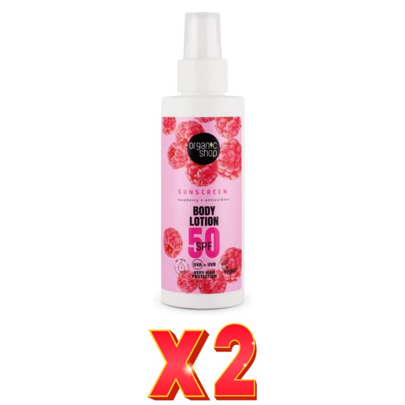 Pack de 2 unidades Loción Corporal Con Protección Solar Frambuesa + Antioxidantes Spf50, 150 Ml Organic Shop Pack de 2 unidades Loción Corporal Con Protección Solar Frambuesa + Antioxidantes Spf50, 150 Ml Organic Shop