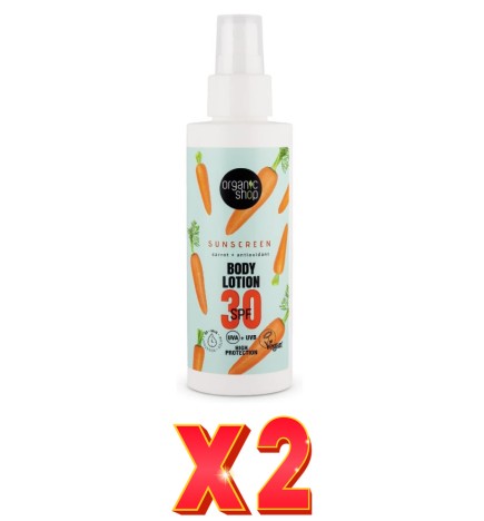 Pack de 2 unidades Loción Corporal Con Protección Solar Zanahoria + Antioxidantes  Spf30, 150 Ml Organic Shop