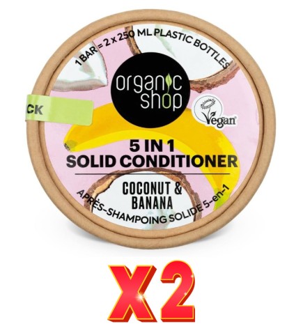 Pack de 2 unidades Acondicionador Sólido 5 En 1 «Plátano Y Coco» 60 G Organic Shop