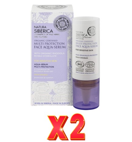 Pack de 2 unidades Aqua-Sérum Facial Multiprotección Certificado Orgánico Para Piel Sensible, 15 Ml Natura Siberica